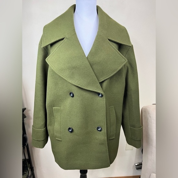 ASOS Oversized Double Breasted Notched Collar Pea Coat Khaki Size 6 - Picture 3 of 15